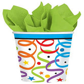 Colorful Stars and Streamers Birthday Party Paper Cups , Pack of 8, Multi , 9 Ounces, Paper